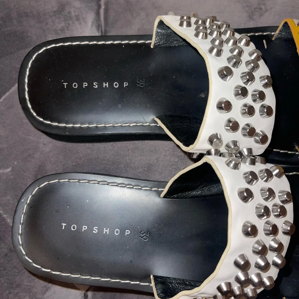 Studded White and Yellow Slide Sandals - Women - Picture 3 of 5